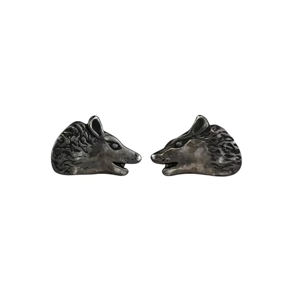 Wolf Head Stud Vintage Sterling Silver Pierced Earrings